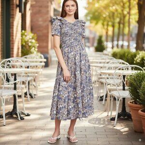 EN SAISON Loire Tiered Smocked Midi-Dress